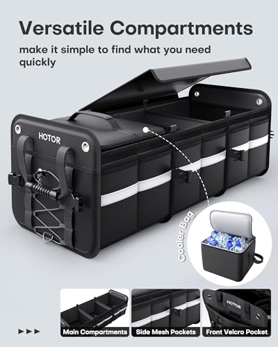 HOTOR Trunk Organizer - Car Organizer and Storage with Cooler Bag for SUV - color: Black, size: 33.1" x 13.0" x 11.8"