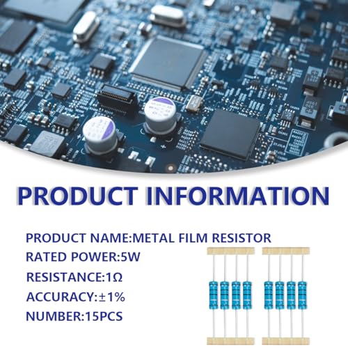 15 Pcs 5W 1% Tolerance 1 Ohm Metal Film Resistor Resistance for DIY Project and Experiments - size: 5W 1Ω