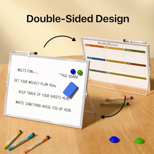 Marsrock Weekly Calendar Whiteboard with Stand, Dry Erase Magnetic 16"x12" - color: Colorful, size: 16"x12"