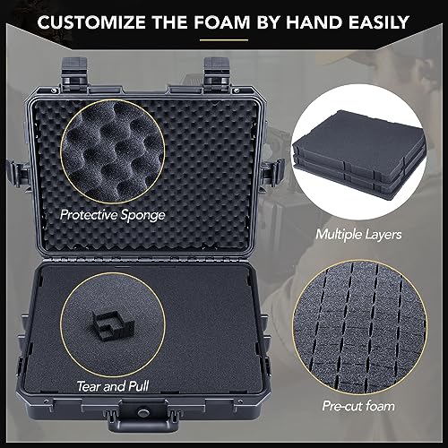 Lykus HC-4610 Waterproof Hard Case with Foam, Inner Size 16.65*12.72*4.25in - color: Black, size: HC-4610