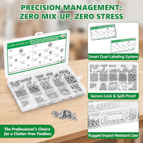 640 Pcs 304 Stainless Steel Bearing Balls Kit, 1mm-8mm Sizes - size: 640Pcs