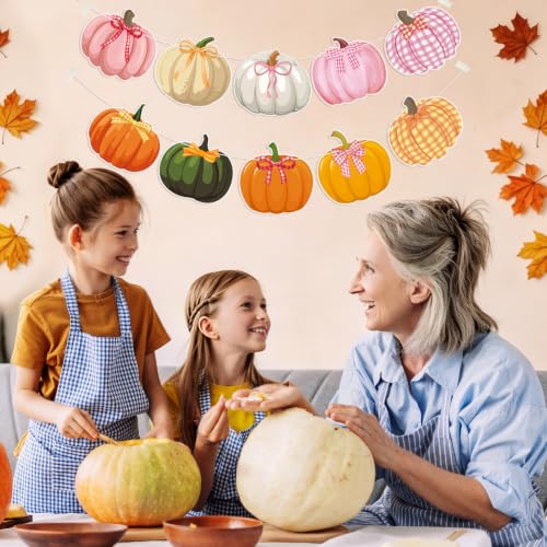 2 Pcs Bow Pumpkin Banner Pink Bows Fall Thanksgiving Pumpkin Party Decor - color: Bow Pumpkin