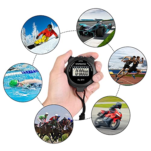 Vicloon Digital Sports Timer, Simple Travel Stopwatch with Large Display, Single Lap Split Timer, 12/24 Hour Clock Alarm Date (Black) - color: Black