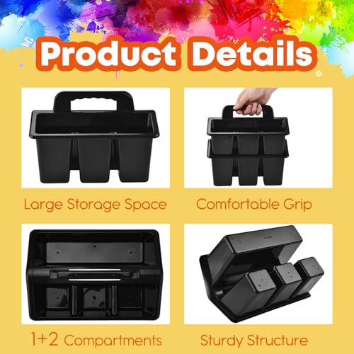 ALINK Classroom Caddy Storage Basket with Handle, 6 Pack Plastic Arts Office Crafts Caddy 4 Compartments for Kids, Pencil, Crayon, Marker, School Supplies - Black - color: Black