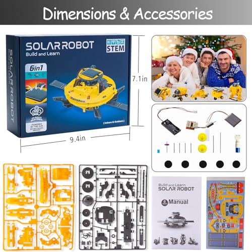 6-in-1 Solar Robot Building Kit for Boys Aged 8-13, Educational Robotic Toys for Kids, Science Kits STEM Toys Birthday Gifts for 8 9 10 11 12 Years Old Boys Girls Teens (Yellow) - color: Yellow