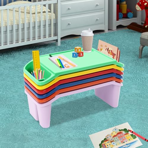 6 pcs Multicolor Kids Lap Tray, Stackable Table with Storage & Cup Holder - color: Red, Green, Yellow, Purple, Orange, Blue,black,white