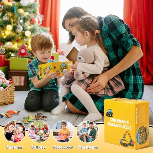 Floor Puzzles for Kids Ages 4-6, Large 70 Piece Construction Puzzles for Kids Ages 6-8 with Excavator Bulldozer Forklift Dumper Truck, Building Site Educational Toy Gifts for Boys Girls Children - style: Construction Site