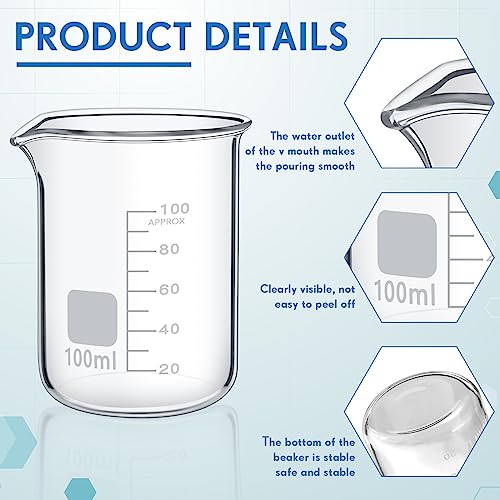 Tanlade 20 Pcs Glass Lab Beakers, Borosilicate Graduated, 100ml