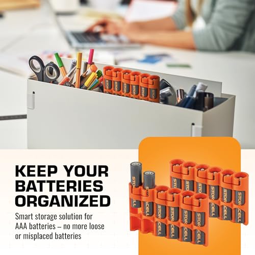 Storacell Slimline AAA-6 Battery Storage Caddy and Dispenser (Pack of 2), Orange, Holds 6 AAA Batteries (Not Included), Durable & Compact Design, The Original Battery Caddy, Made in The USA - color: Orange, size: 6 Count (Pack of 2)