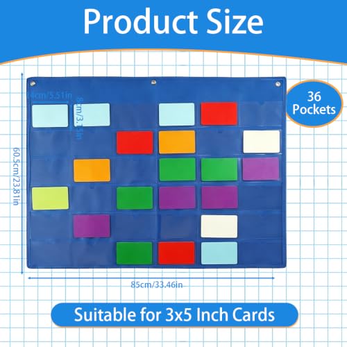 3x5 Inch Index Card Business Card Holder Sleeve Hanging Wall Mount Pocket - color: Blue