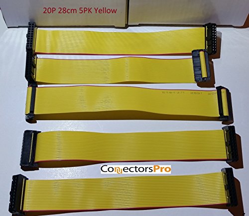 28cm 5-Pack 20P 2x10 2.54mm 0.1” Pitch FC F/F 20 Pins 11” Length Yellow Flat Ribbon Cable with Female Connector (20P-28cm-5PK) - size: 20P-28cm-5PK