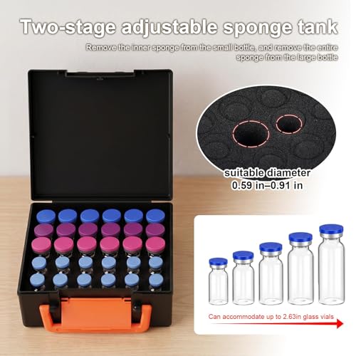 Peptide Case for Fridge and Freezer, 30-Slot Insulin Vial Storage Case - color: Black