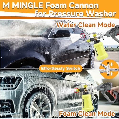 M MINGLE Pressure Washer Gun with Foam Cannon & Dual Connector Accessory - color: yellow+silver