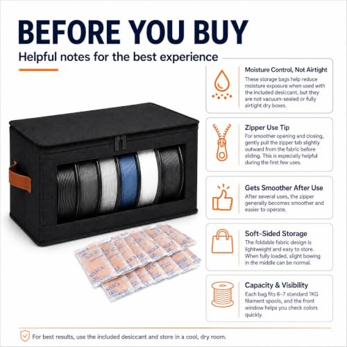 3 Pack 3D Printer Filament Storage Boxes with 12 Desiccant Packs