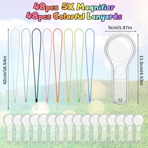 48 PCS Mini Magnifying Glass Bulk, Plastic 5X Small Magnifying Glass