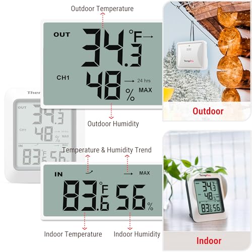TempPro TempAir 500 FT Indoor Outdoor Thermometer Wireless with Sensor - size: 1 Thermometer + 1 Sensor