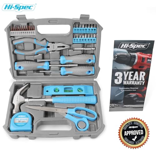 Hi-Spec Household Starter Tool Set with Carry Toolbox for Dorms, Blue - color: Blue