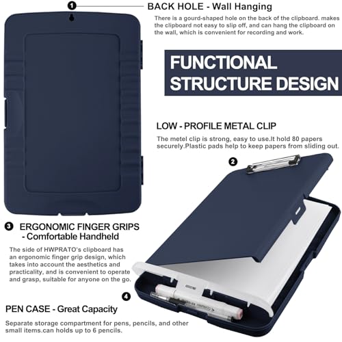 HWPRATO Clipboards Organizer Clipboard with Storage Nursing Clipboard Foldable File Folder Plastic Folio with Storage Case for Teacher,Kids,Doctor,Offices (Retro Blue) - color: Retro Blue