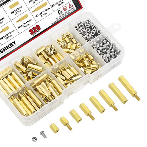 DYWISHKEY 320 Pieces Male Female Hex Brass Spacer Standoff Screw Nut Assortment Kit (M2.5)