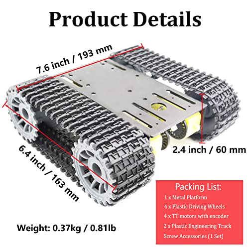 SmaringWing Metal Smart Robotic RC Tank Chassis Kit with 4pcs DC TT Motors for Arduino UNO R3/ Raspberry Pie/STEAM Education, TT04 Crawler Tank Car Chassis Platform for Adults (Black) - color: Black