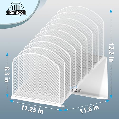 Inclined Desk File Organizer, 8-Section Upright Desk Organizer Standing File Sorter for Office Classroom Desktop Organization (White) - color: White