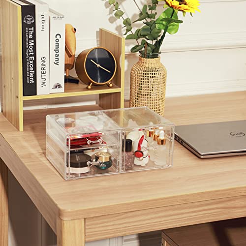 Cq acrylic Stackable Make Up Organizing With 3 Drawers,Clear Drawer Organizer for Vanity Counter, Plastic Makeup Storage Organizer for Bathroom,Medicine,Craft,Accessory,Beauty Supplies,Pack of 1 - size: 1 Small,1 Medium,1 Height Drawer