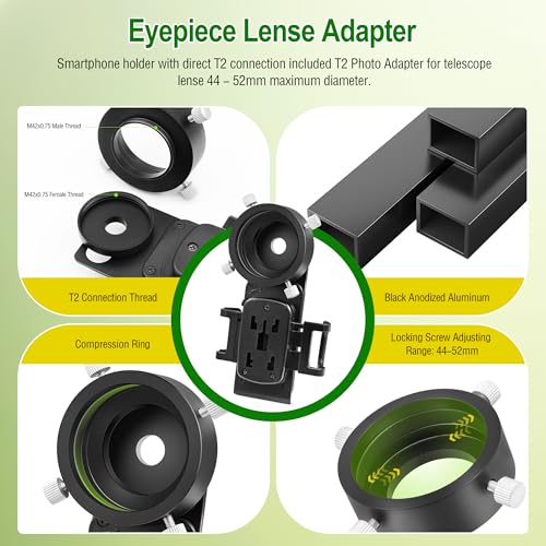 Astromania Smartphone Adapter with T2 Thread and Eyepiece Adapter 44-52mm - size: IPhone and Eyepiece Adapter 44 - 52mm