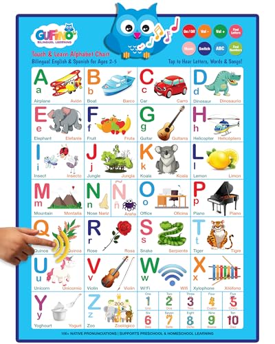 English & Spanish Alphabet Poster - Interactive Bilingual Toys for Kids - color: Alphabet Blue