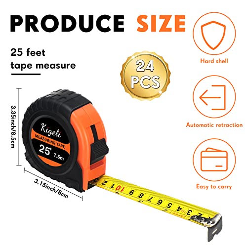 24 Pieces Tape Measure 25 Feet Retractable Measuring Self Locking Measurement Tape Bulk Easy to Read with Fractions, Metric Inches and Imperial Measurement