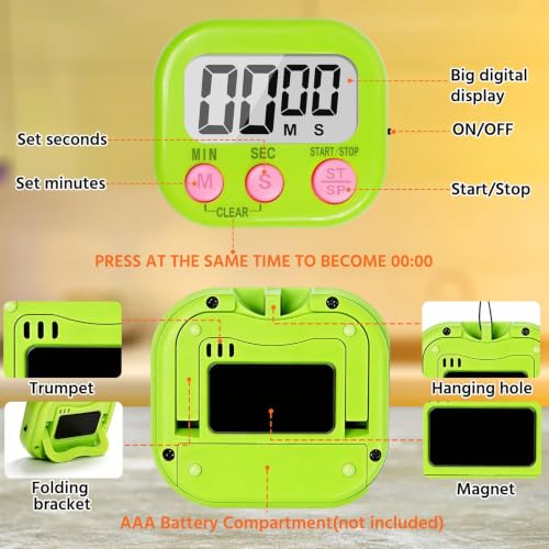 12 Pack Digital Kitchen Timers for Cooking, Loud Alarm Large LCD Display Magnetic Classroom Timers for Teachers Kids, Extensively Use in Classroom, Cooking, Meeting, Gym