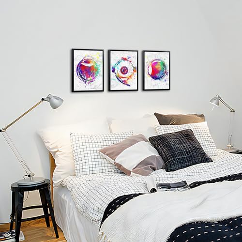 KREATIVE ARTS 3 Piece Eye Anatomy Canvas Wall Art Abstract Watercolor Poster Optometry Office Decor Colorful Eye Chart Painting Set for Doctor Office12x16 Inch Framed
