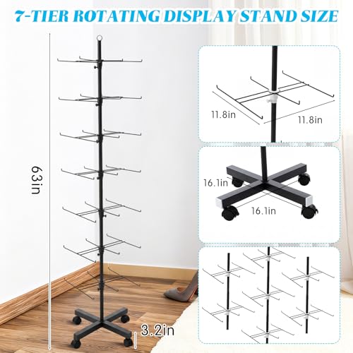Ripeng 2 Pcs 7-tier Rotating Retail Display Stand with Wheels, Black - color: Black, size: 7 Tier