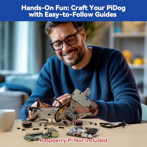 SunFounder PiDog AI Robot Dog Kit for Raspberry Pi 5/4/3B+/Zero 2W, Openclaw LLMs ChatGPT/Gemini/Grok, Voice&Video Recognition, Python, App, Gyroscope, Camera (RPI NOT Included) - color: Pidog