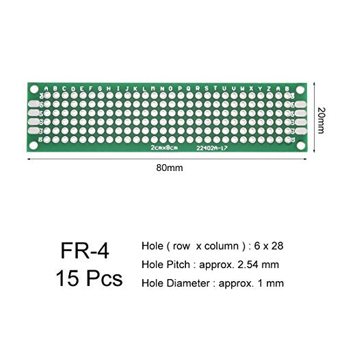 uxcell 15pcs 2x8cm Double Sided PCB Board Universal Printed Circuit Proto Board for DIY Soldering Electronic Projects Practice Test Circuit