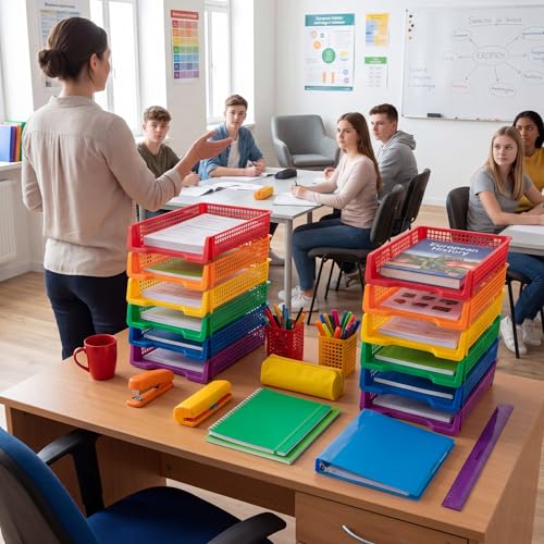 Geetery Turn in Trays Classroom, Rainbow Color, Set of 12 - color: Rainbow Color