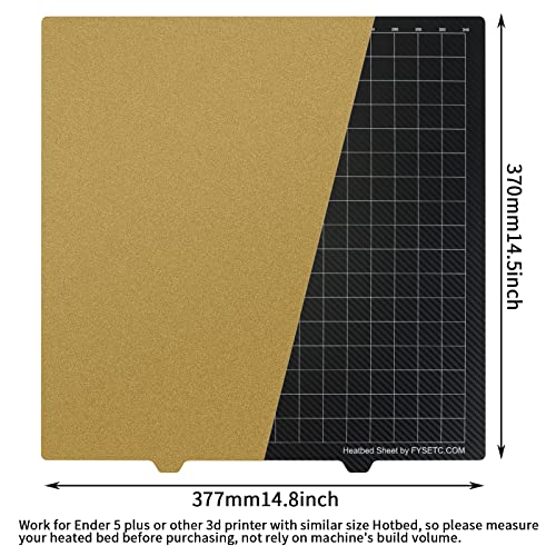 FYSETC Ender 5 Plus Build Plate Smooth PET - Textured PEI Sheet Dual Side Flexible Spring Steel Platform with Magentic Base 377x370mm/14.84x14.56inch 3D Printing Hotbed Cover Part - size: Textured + PET plate Kit 377x370mm