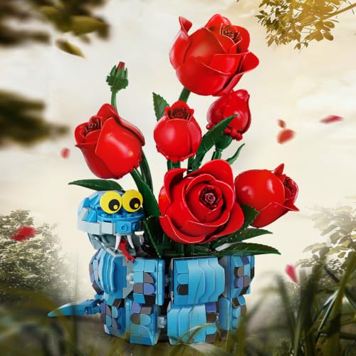 59011 Rose and Snake Building Blocks Flower Set, 778 Pieces of Floral and Plant Series Block Sets, Adult Creative Enthusiast Model Gifts and Unique Collectibles, Can be Used for Room Decoration - color: A9
