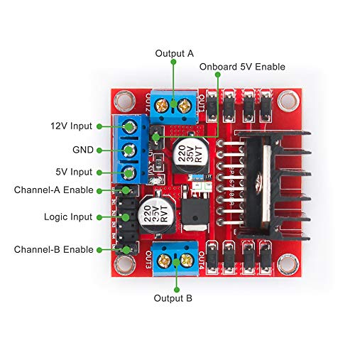 L298N Motor Drive Controller Board Stepper Motor Control Module Dual H-Bridge with DC Motor and Smart Car Wheel Compatible with Arduino