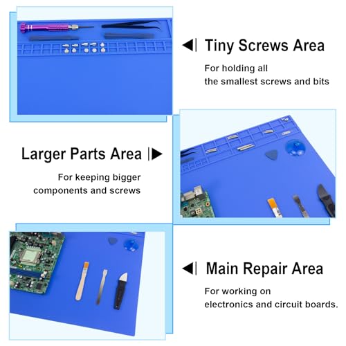 Extra Large Soldering Mat, 32.3’’x16.6’’ Large Silicone Solder Mat, 932℉ Heat Resistant Mat, Large Repair Workbench Pad for Board Circuit, Phone Watch Laptop Repair, Engineering Projects (Blue) - color: Blue