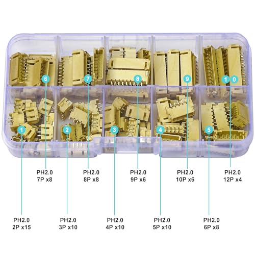 JST Connector Kit, PH2.0 SMT Header Jst 2mm Pitch IC Socket Plugs Adapter JST Connector Kit 85Pcs, JST-PH 2/3/4/5/6/7/8/9/10/12Pin SMT Header Right Angle Type Header (PH2.0-SMT-R/A) - size: JST-2.0MM-PH-SMT-Right Angle Header