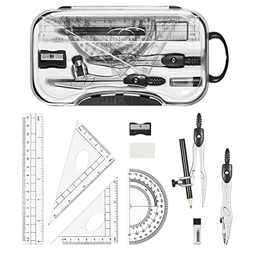 Vobou 10 pcs Math Geometry Set Student Supplies,Compass Kit Set (Black) - color: Black