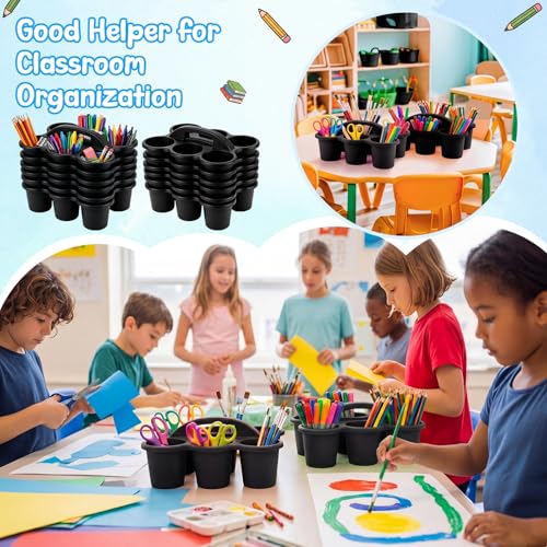 Novabright 12 Pack Classroom Caddy, Stackable Plastic Caddy Storage Basket with Handle for Kids, Table Desk Office Arts, Crafts, Crayon, Marker, Pencil, School Supplies (Black) - color: Black