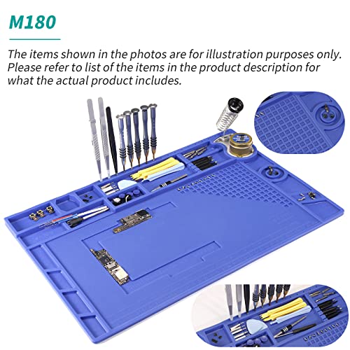 YIHUA M180 Anti-Slip Magnetic Insulation 500℃ Heat-Resistant Silicone Work Mat for Soldering, SMD Rework, Mobile Phone, Laptop, Electronics Repair and DIY Size: 17.32 x 12.20 Inches (M180)