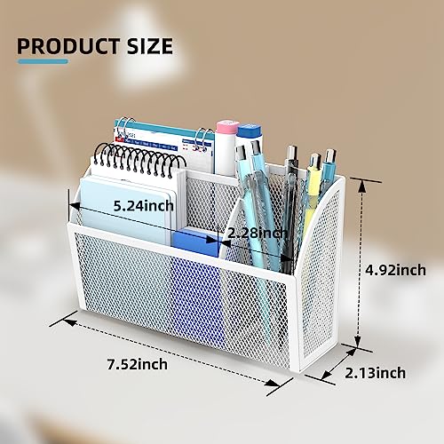 3-Grid Magnetic Pencil Holder, Strong Magnet Locker Organizer, White - color: White