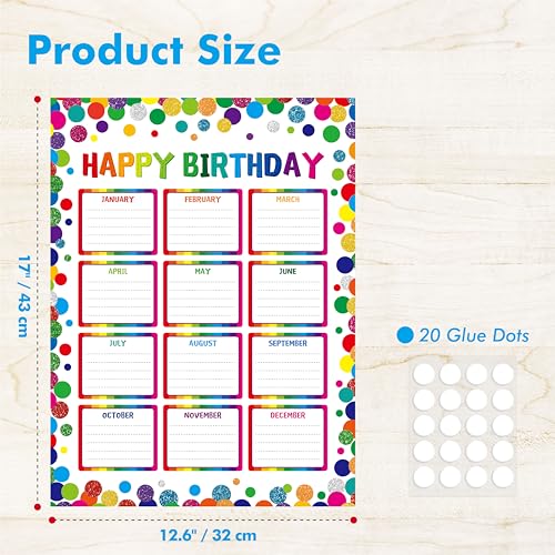 Vantasii Classroom Birthday Chart With 20 Glue Dots, Reusable Happy birthday Poster, Confetti Classroom Decoration, Dry Erase Wall Calendar, Laminated Bulletin Board Decor School Supplies (12.6”X17”) - color: Classroom Birthday Chart(polka Dot)-a