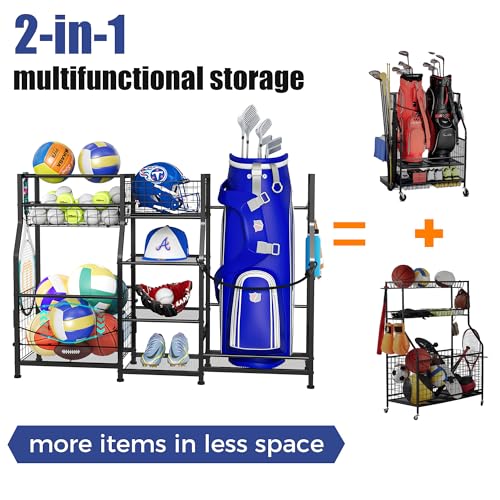 Sonyabecca Garage Sports Equipment Organizer Golf Bag Storage Rack - size: 11.81"D x 43.3"W x 31.89"H