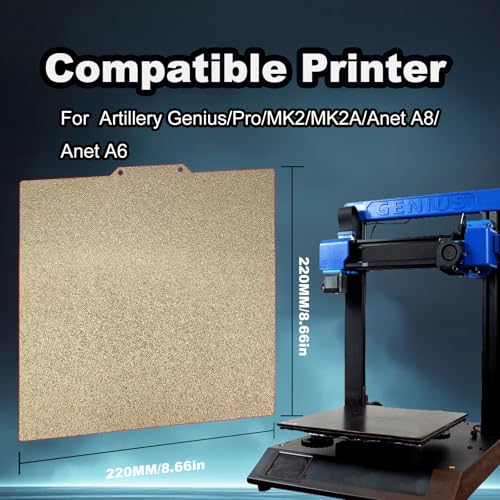 220x220mm Gold PEI Build Plate for MK2/MK2A/Anet A8/Anet A6, Double Sided Textured PEI Flexible Spring Steel Platform Heated Printing Bed for 3D Printer - size: 220x220mm