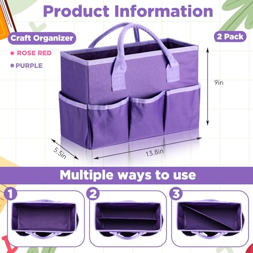 Tellingyou 2 Pcs Art Craft Tote Bag Teacher Craft Organizers and Storage Bag Desktop Tote Supply 600d Oxford Classroom Organizer Caddy Gift for Crafters Christmas Office(Purple, Rose Red) - color: Purple, Rose Red