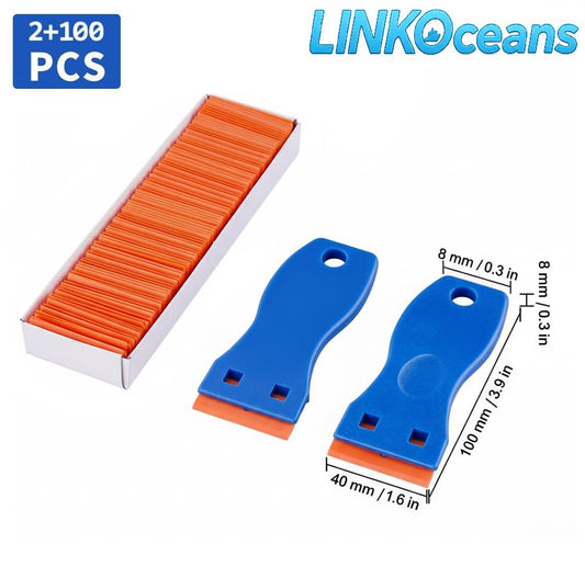 Plastic Razor Blade Scraper 2 Pack, 100 Blades, Storage Case
