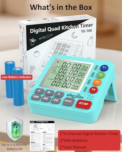 Digital Kitchen Timer with 4 Channel, Loud Alarm and Silent Mode - color: Mint Green